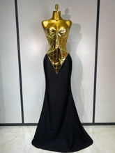 High Quality Women Sexy Strapless Gold Two Piece Set Celebrity Elegant Evening Party Maxi Skirt Suit Luxury Birthday Club Gown